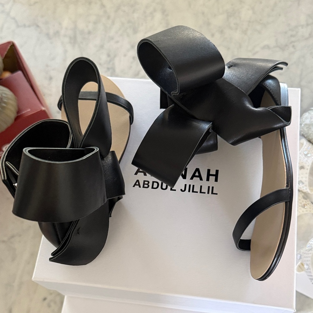 Aminah Abdul Jillil Black Bow Kids Sandals